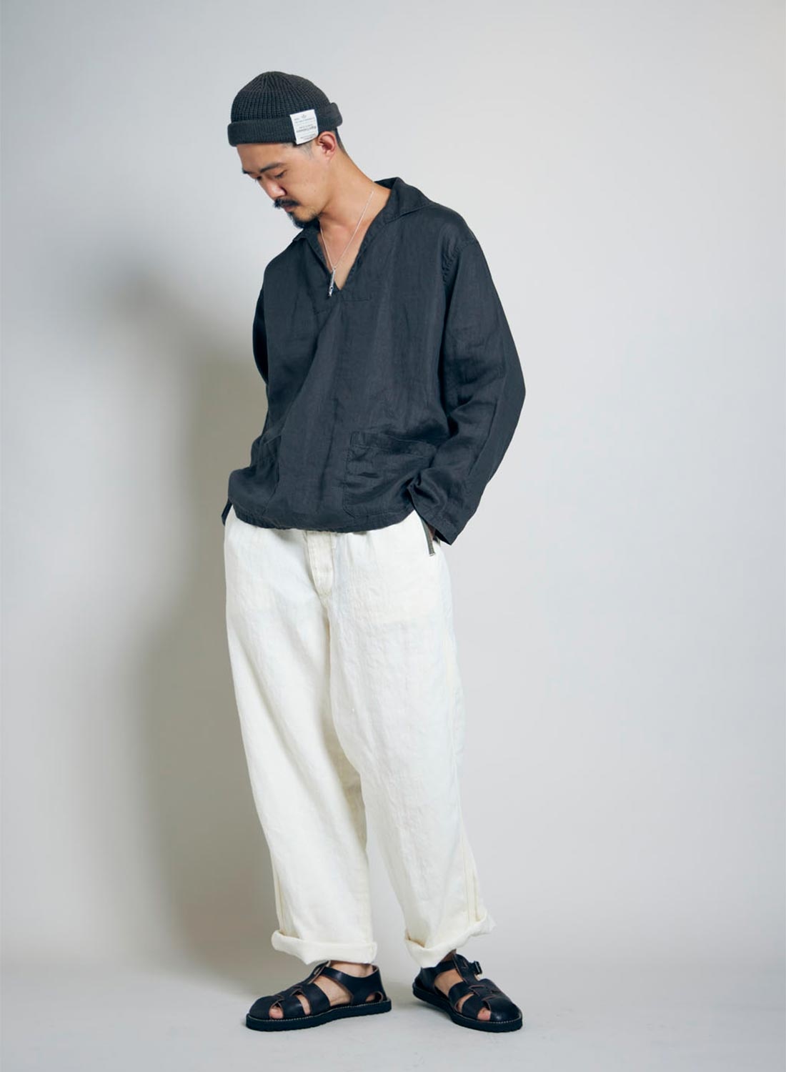 French Pullover Shirt Hemp in Charcoal Grey - 4