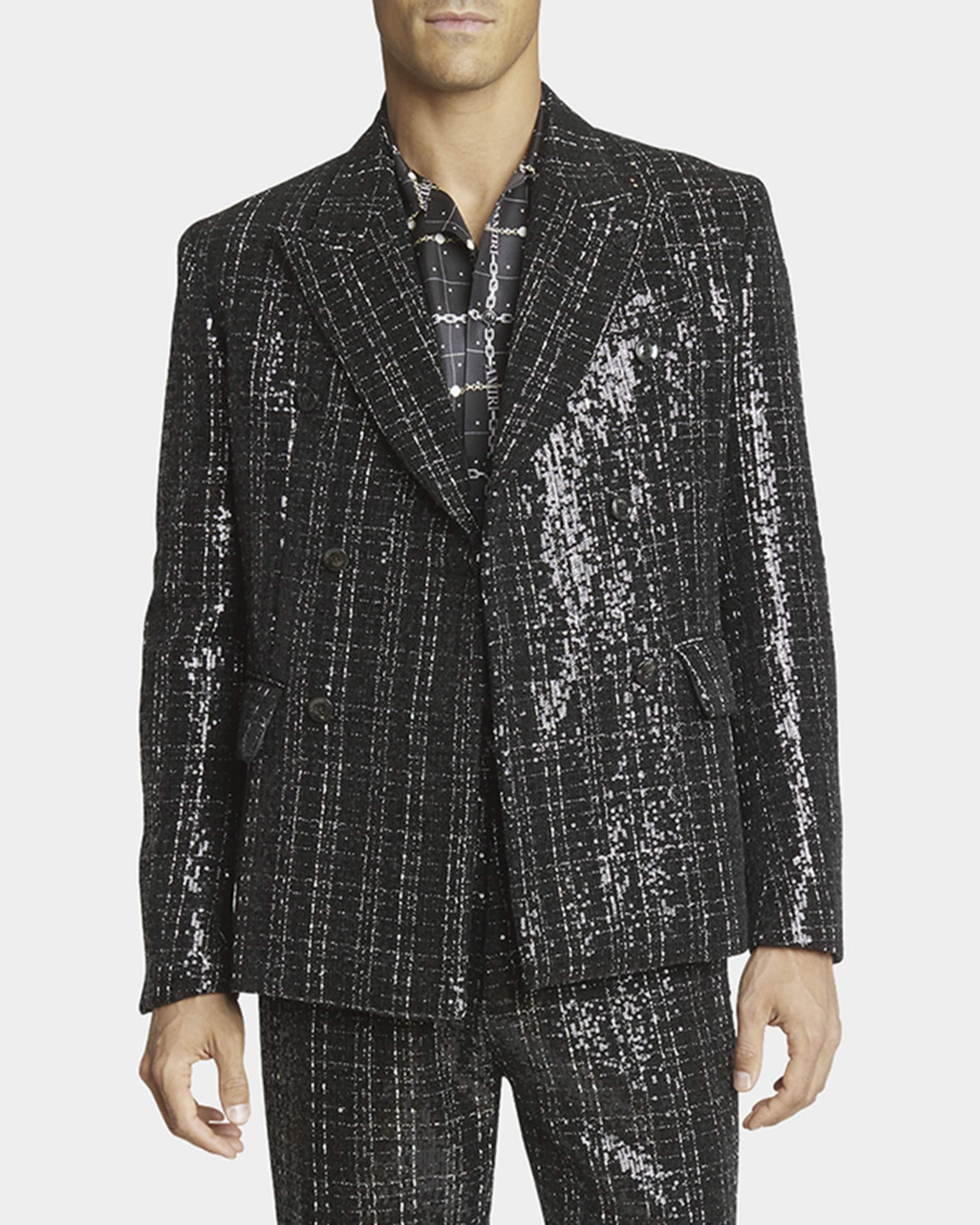 Men's Sequined Boucle Double-Breasted Blazer - 2