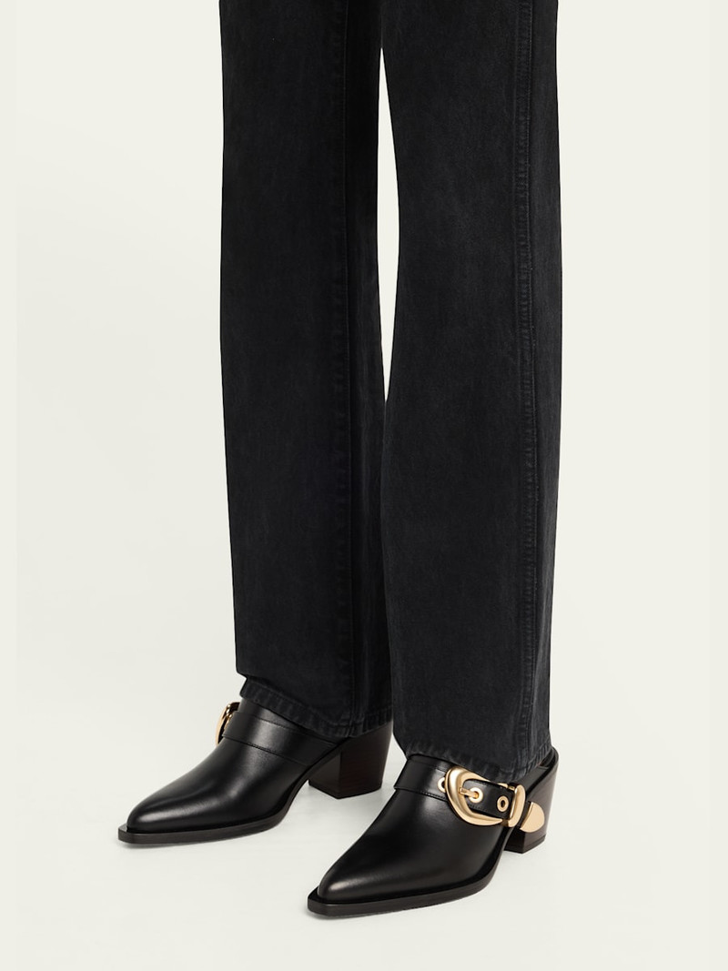 Stuart Weitzman Maven Leather Buckle Western Mules outlook