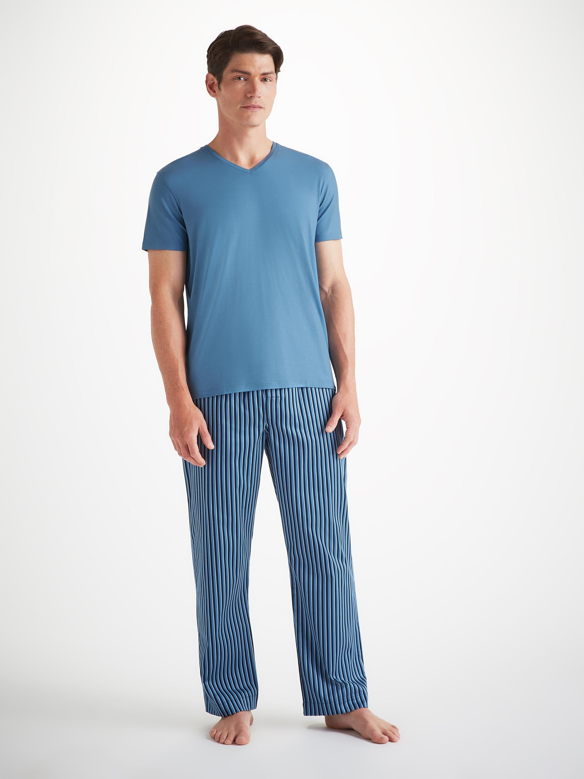 Men's V-Neck T-Shirt Basel Micro Modal Stretch Steel Blue - 3
