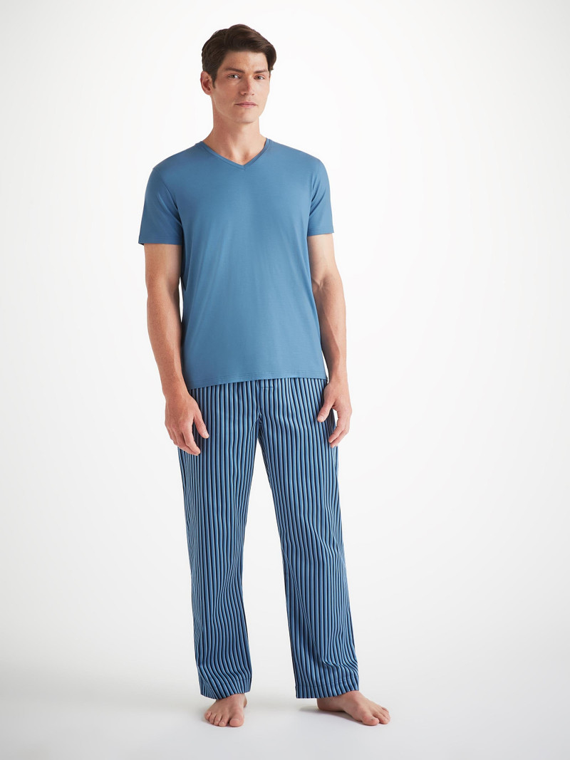 Men's V-Neck T-Shirt Basel Micro Modal Stretch Steel Blue 3