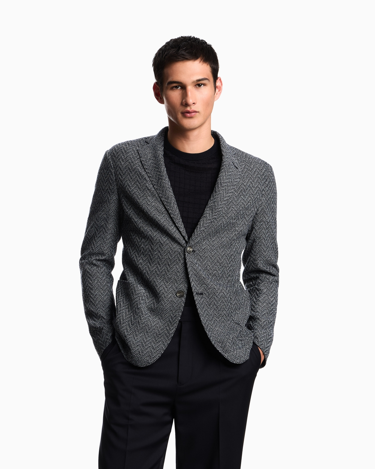 ICON SINGLE-BREASTED JACKET IN CHEVRON-MOTIF WOOL - 4