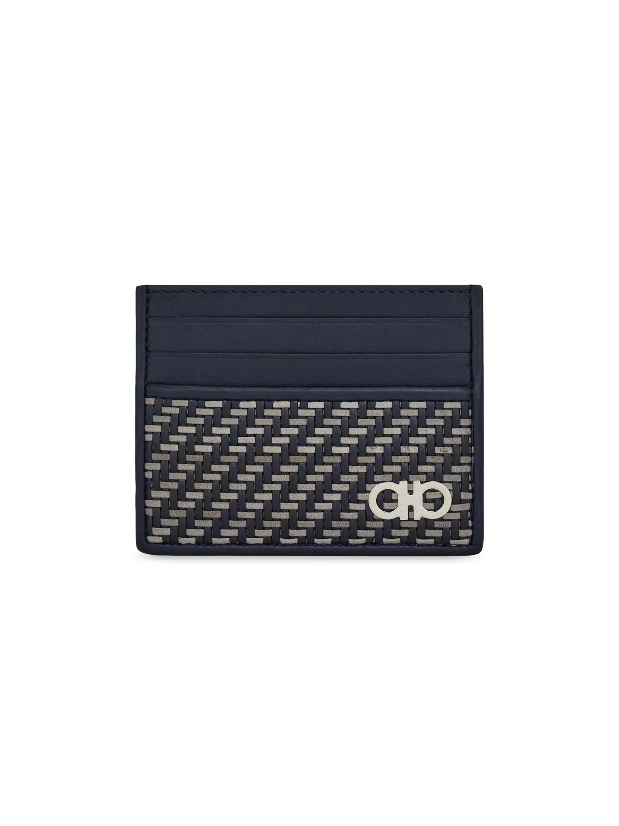 Men's Leather Woven Card Case - New Navy Dark Grey Nero - 1