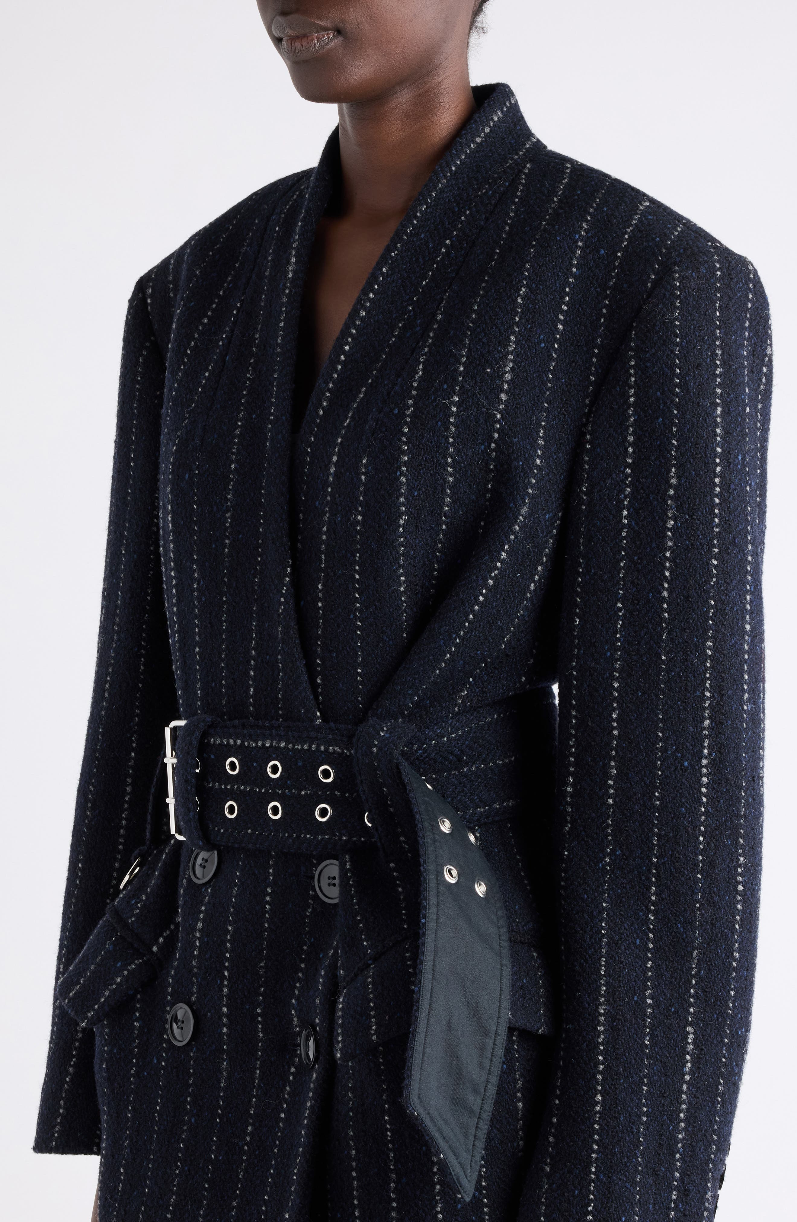 Isabel Marant Fyma Pinstripe Wool Belted Blazer in Midnight at Nordstrom - 5