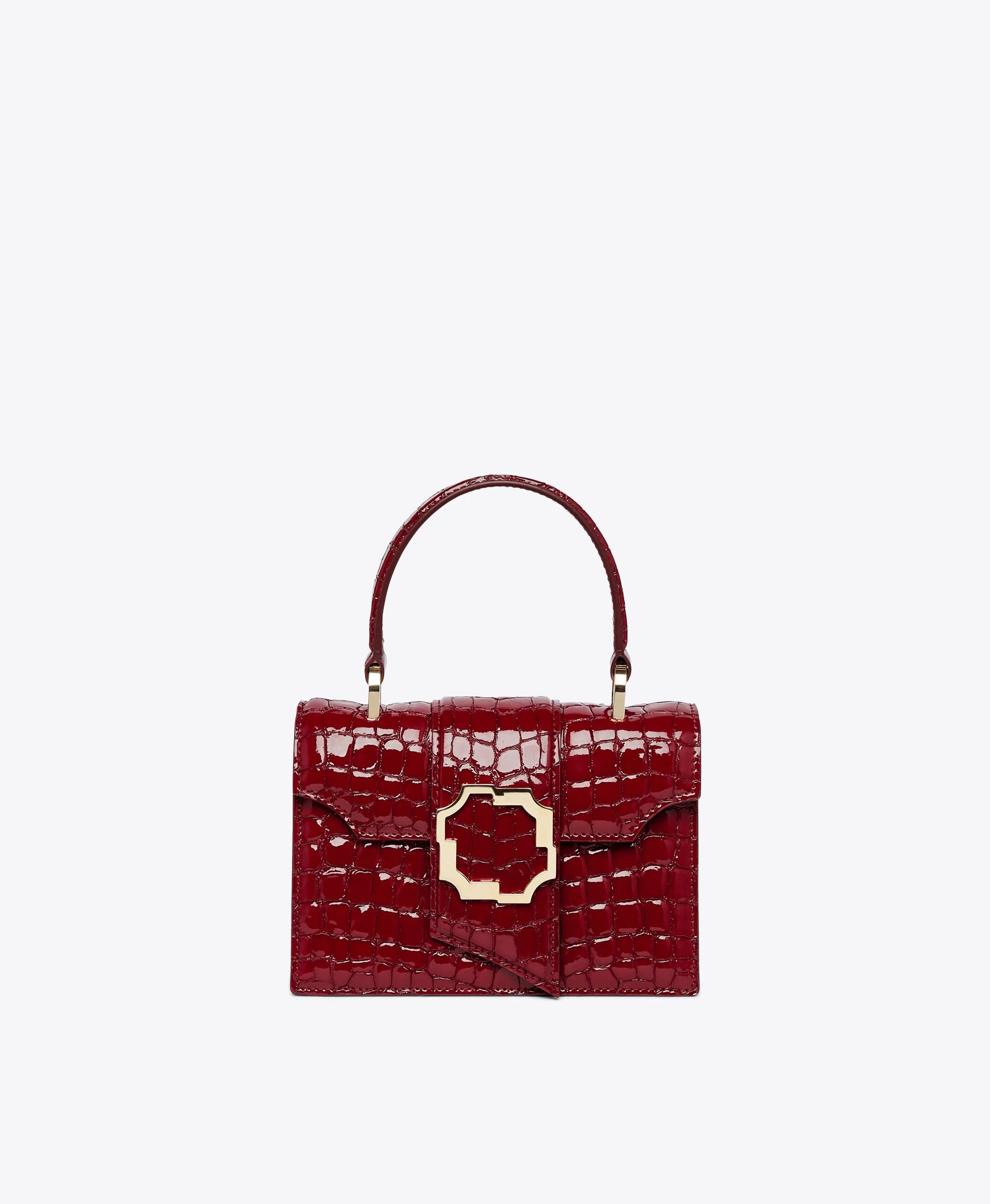Audrey Burgundy Embossed Patent Bag with Top Handle - 1