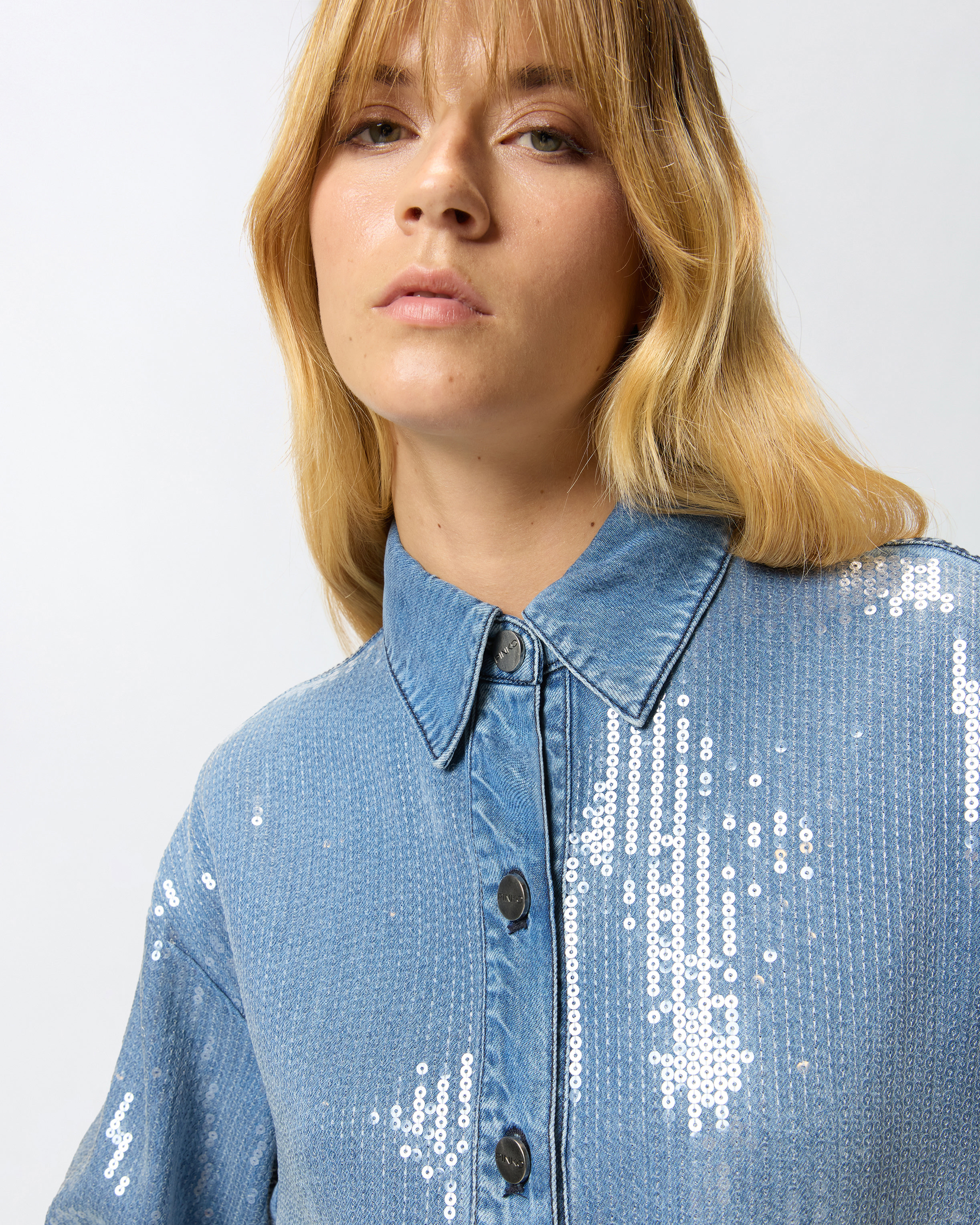FULLY SEQUINNED DENIM OVERSHIRT - 5