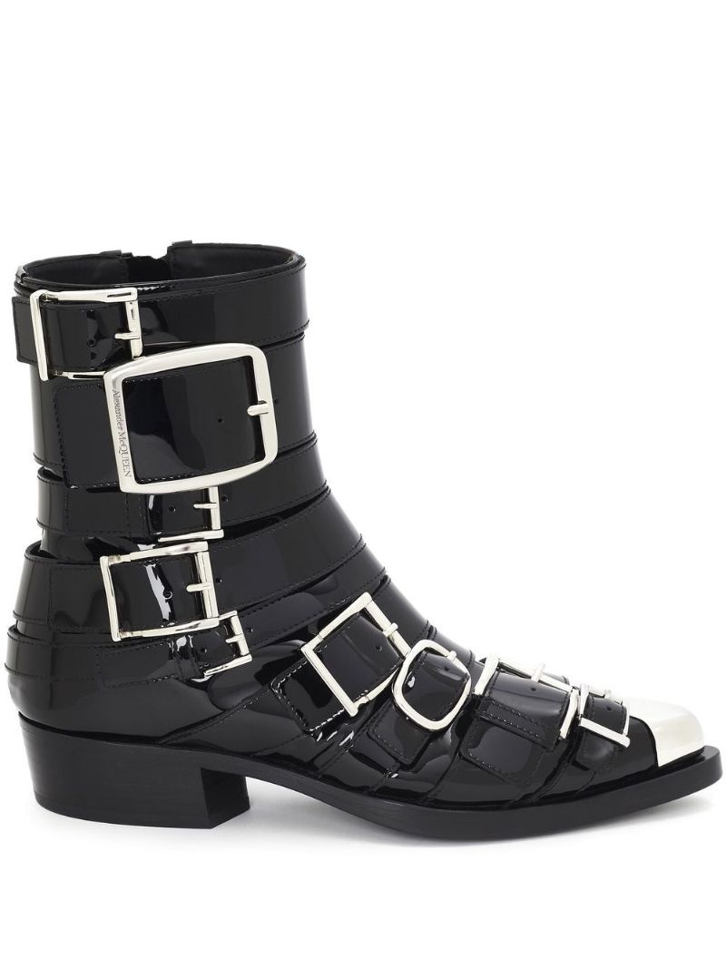 buckled patent ankle boots - 1