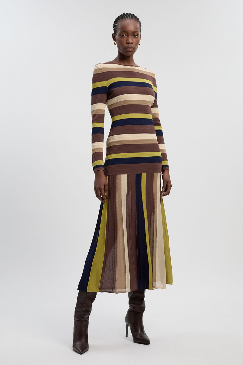 KAREN MILLEN Stripe Long Sleeve Knitted Maxi Dress outlook