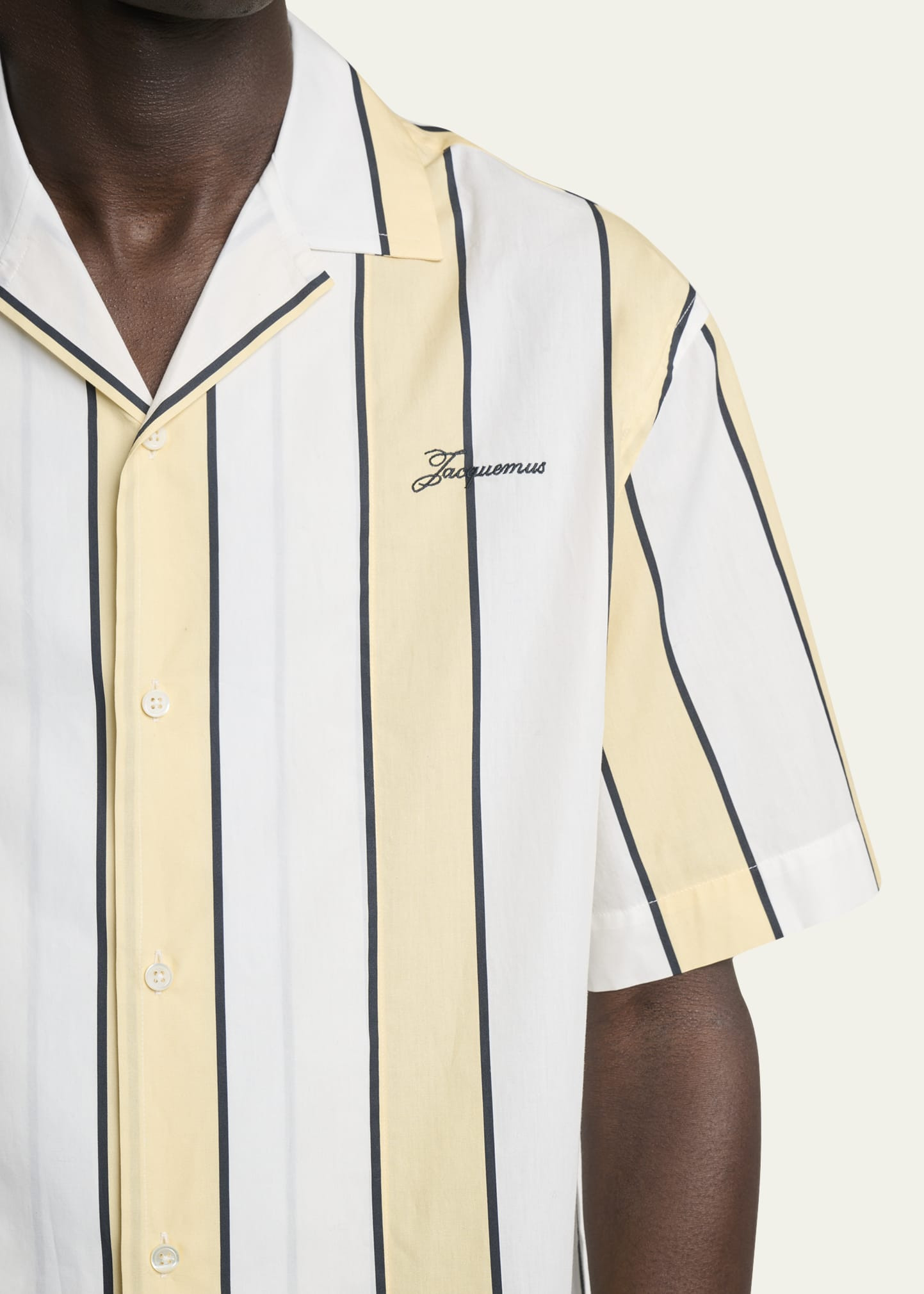 Men's Cotton Stripe Logo Camp Shirt - 5