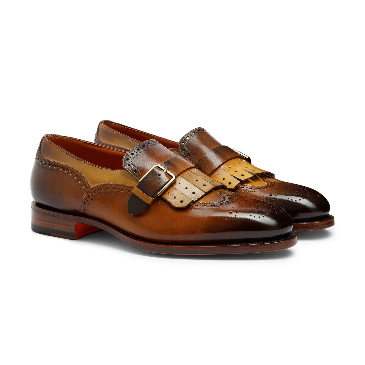 Men’s brown leather single-buckle loafer with fringe - 3