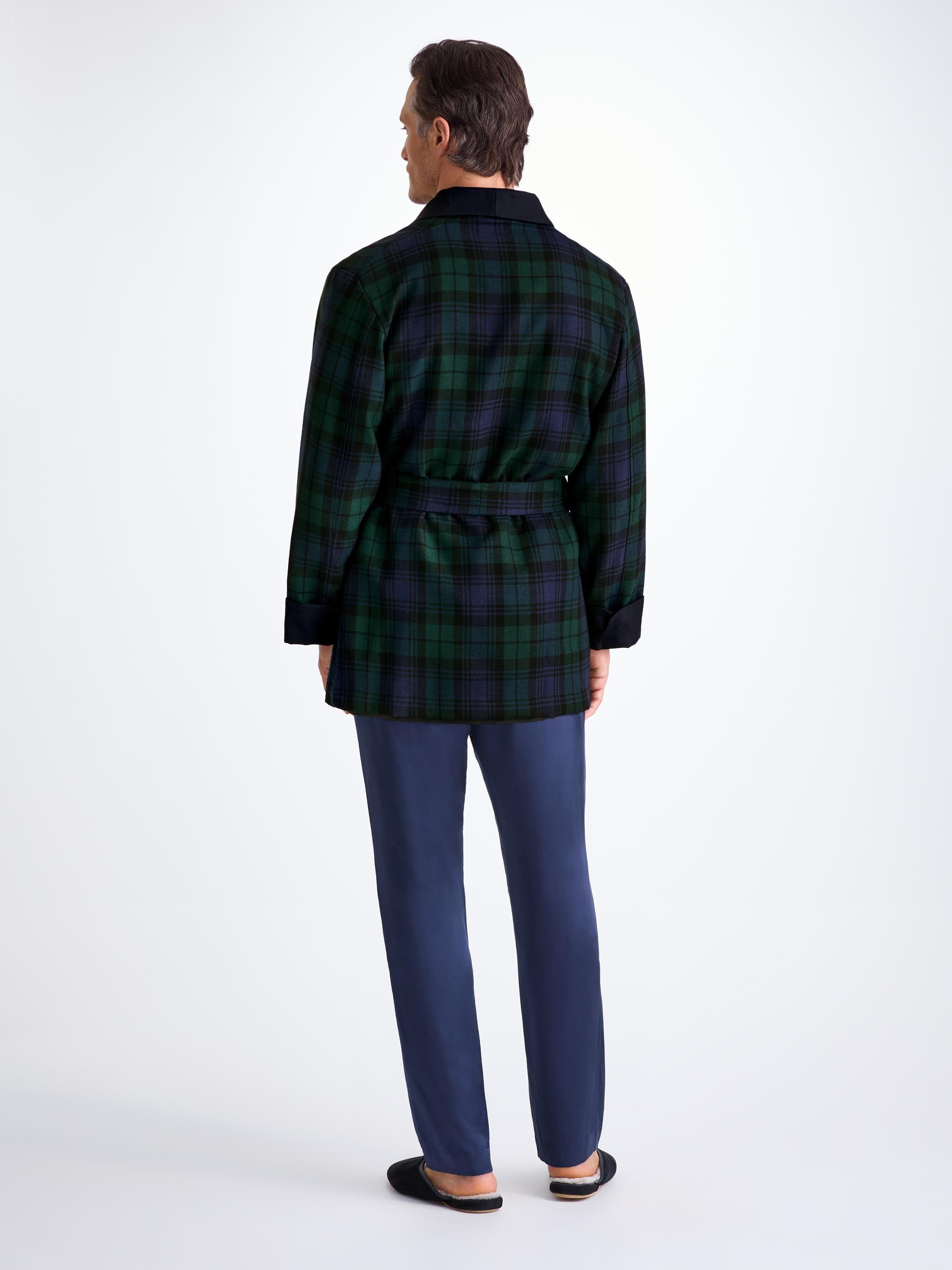 Men's Smoking Jacket Tartan Wool Black Watch Navy - 4