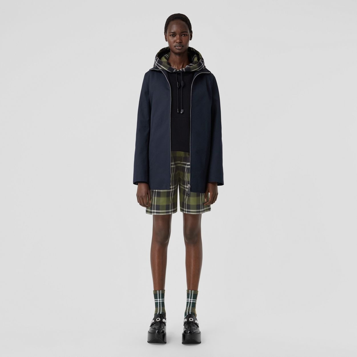 Funnel Neck Cotton Gabardine Trench Coat - 6