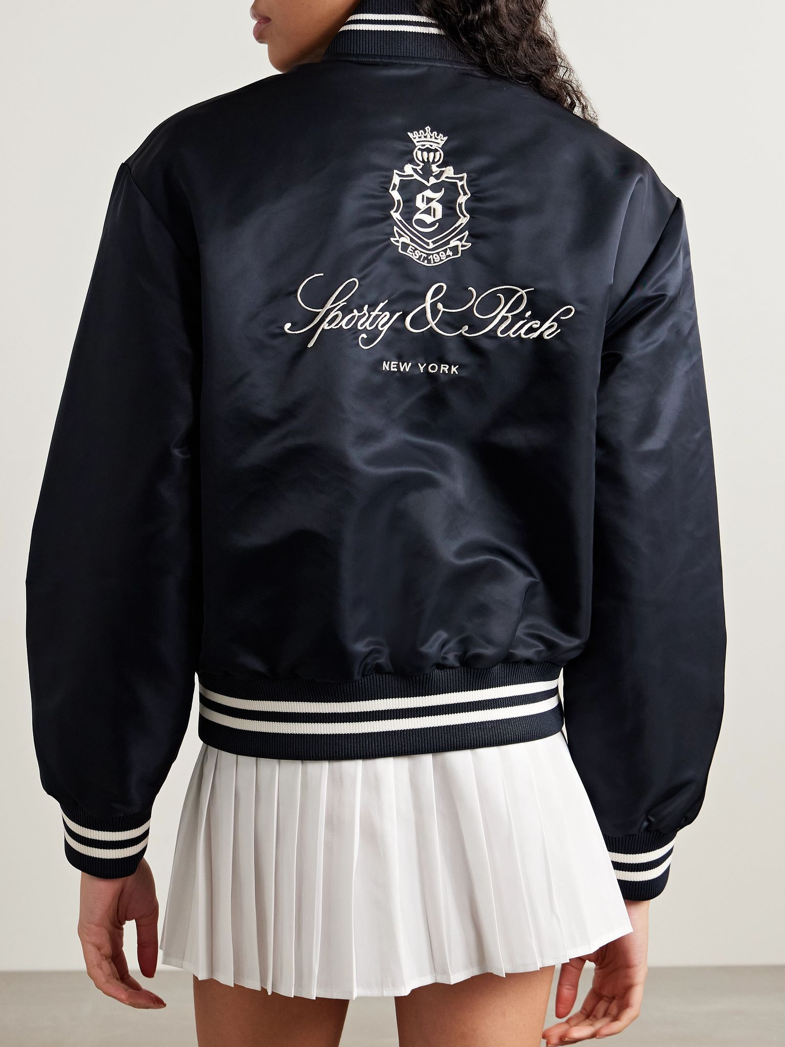 Vendome embroidered striped shell bomber jacket Navy - 4