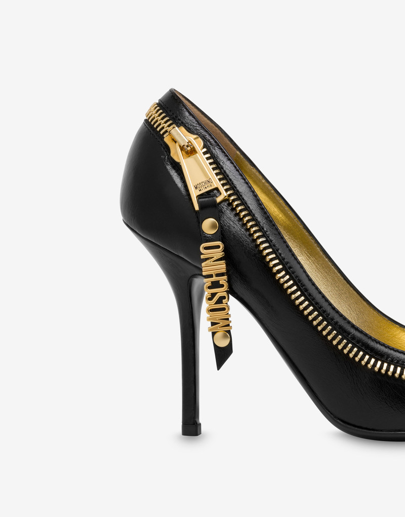 ZIPPER DETAILS SHINY CALFSKIN PUMPS 4