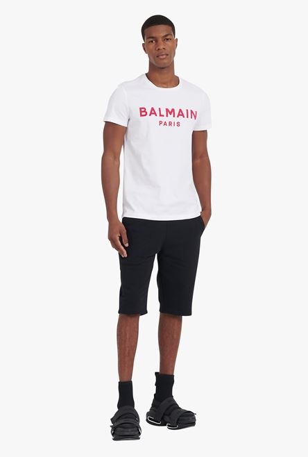 White cotton T-shirt with flocked fuchsia Balmain logo - 2