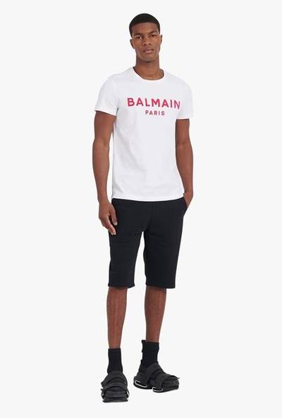 Balmain White cotton T-shirt with flocked fuchsia Balmain logo outlook