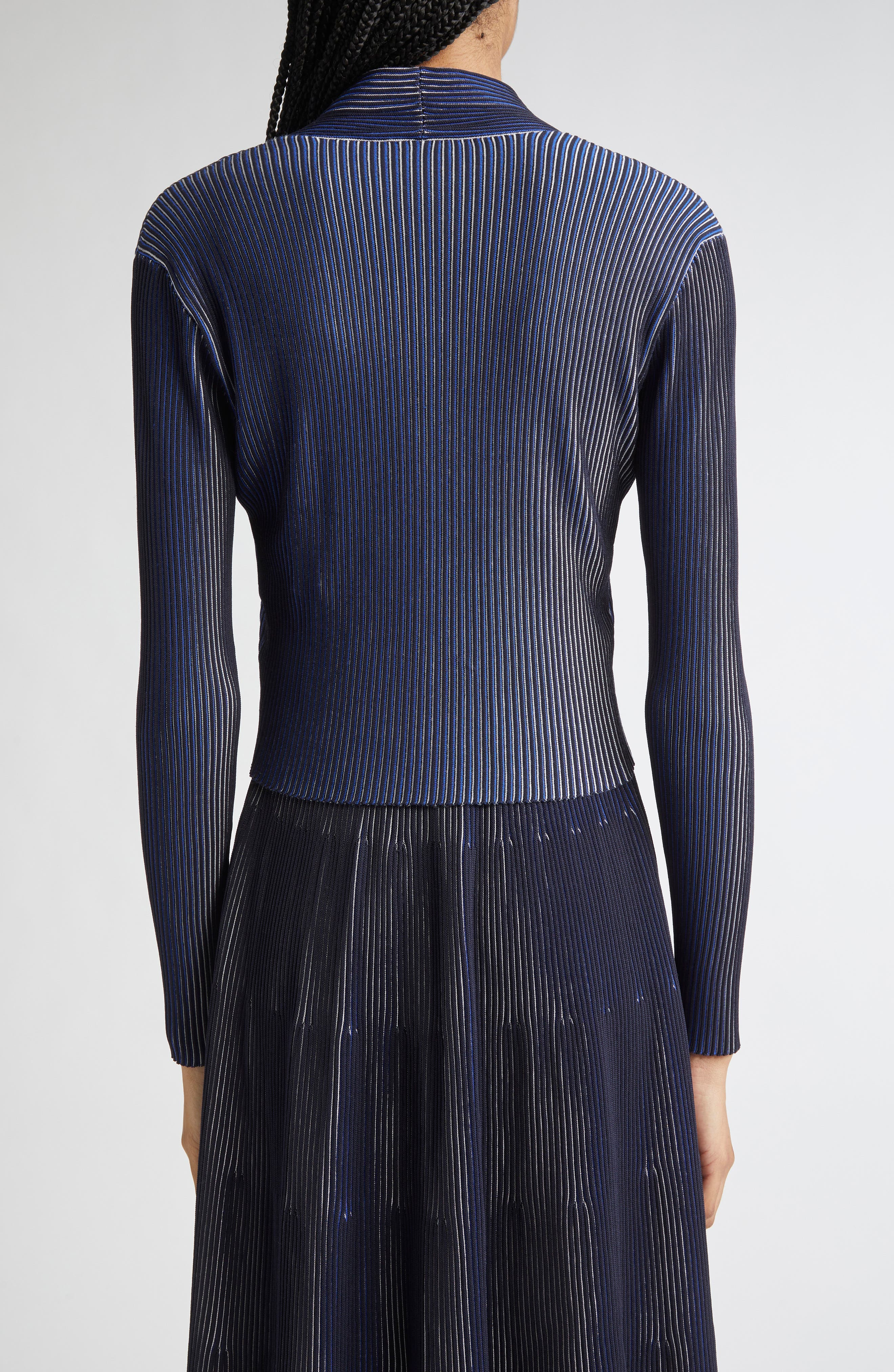 Emporio Armani Stripe Rib Cardigan in Black/Navy at Nordstrom - 3