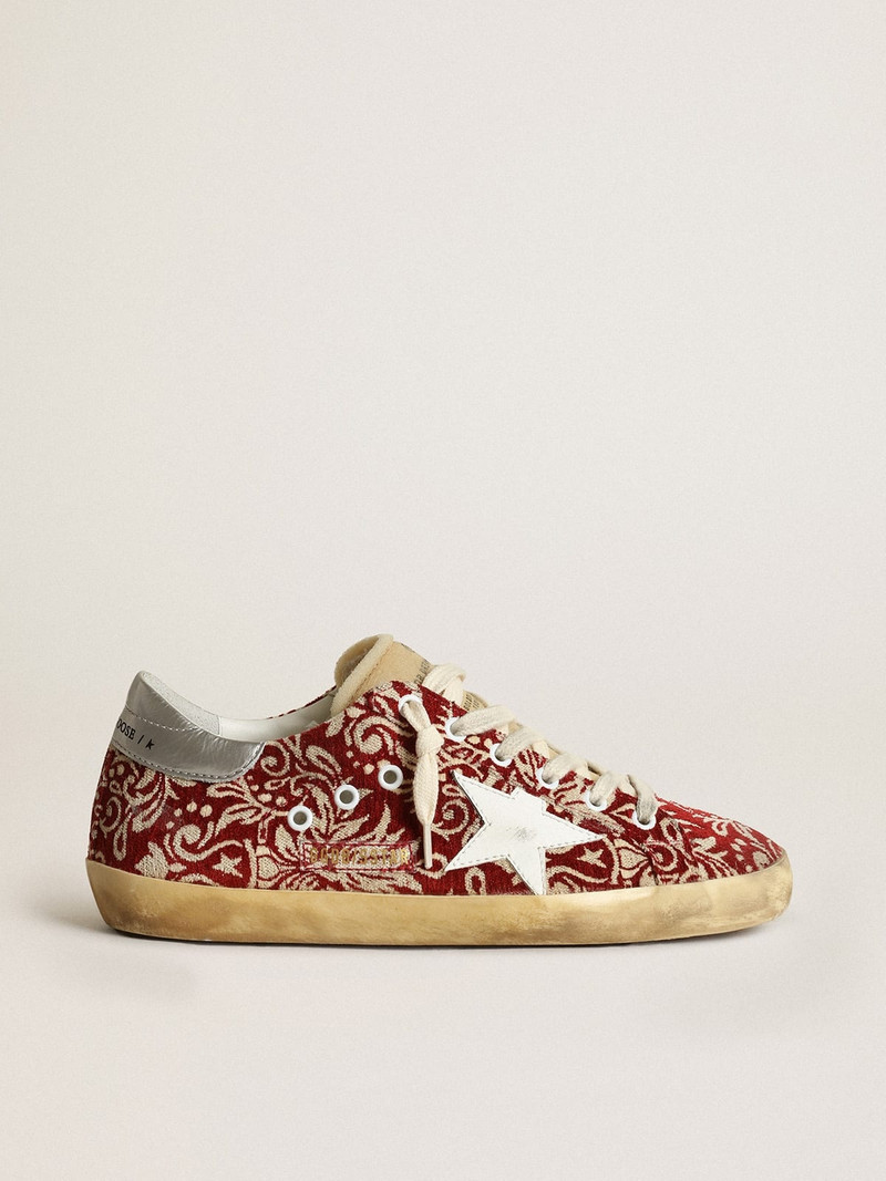 Super-Star sneakers in dark red and ivory jacquard fabric with white leather star - 1