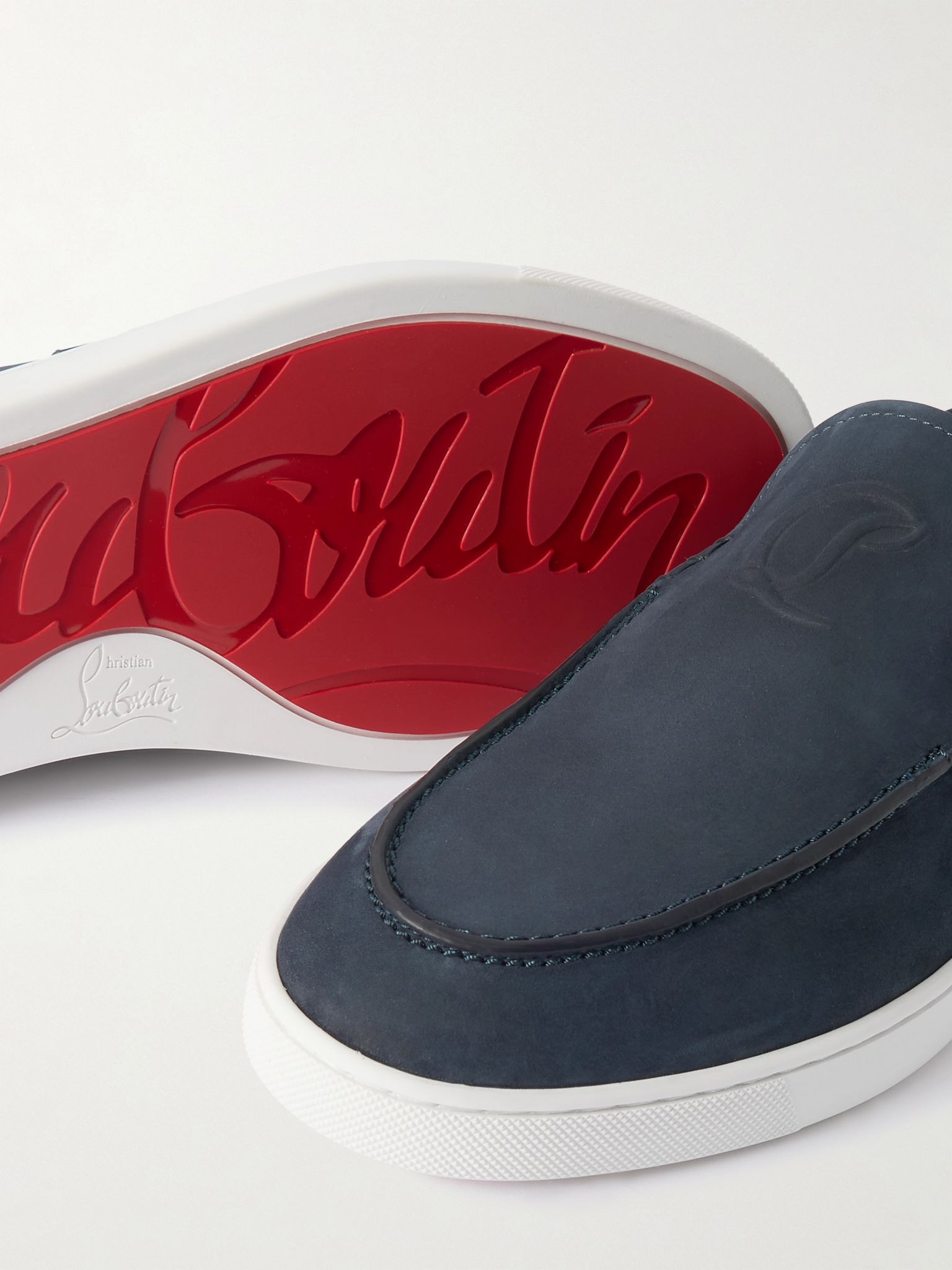 Moonboat Logo-Embossed Nubuck Loafers Blue - 5