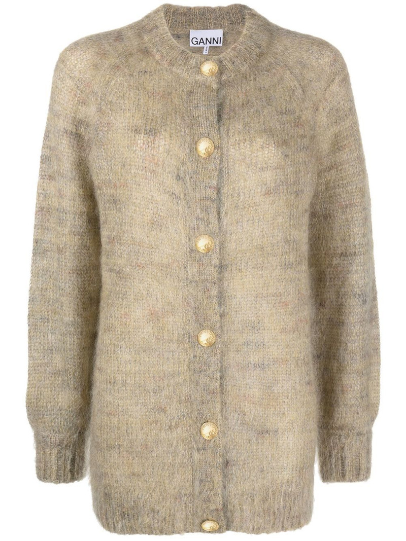 brushed-effect crew-neck cardigan 1