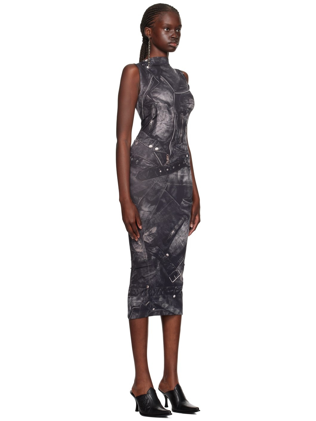Black Trompe L'œil Midi Dress - 2