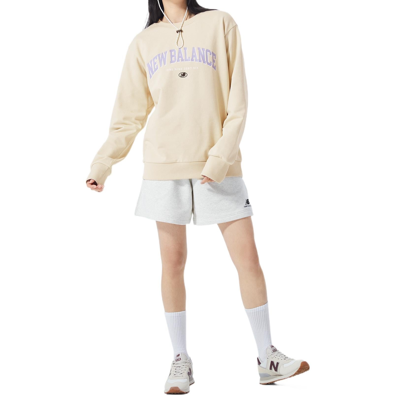 New Balance Logo Printing Round Neck Pullover Couple Style Creamy White 5CC17083-BEI - 3