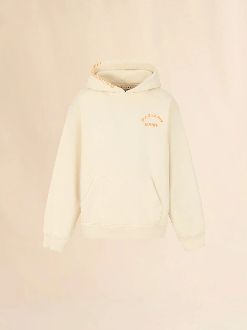 MARNI + MADHAPPY CREAM COTTON HOODIE WITH ARCH LOGO PRINT - 1