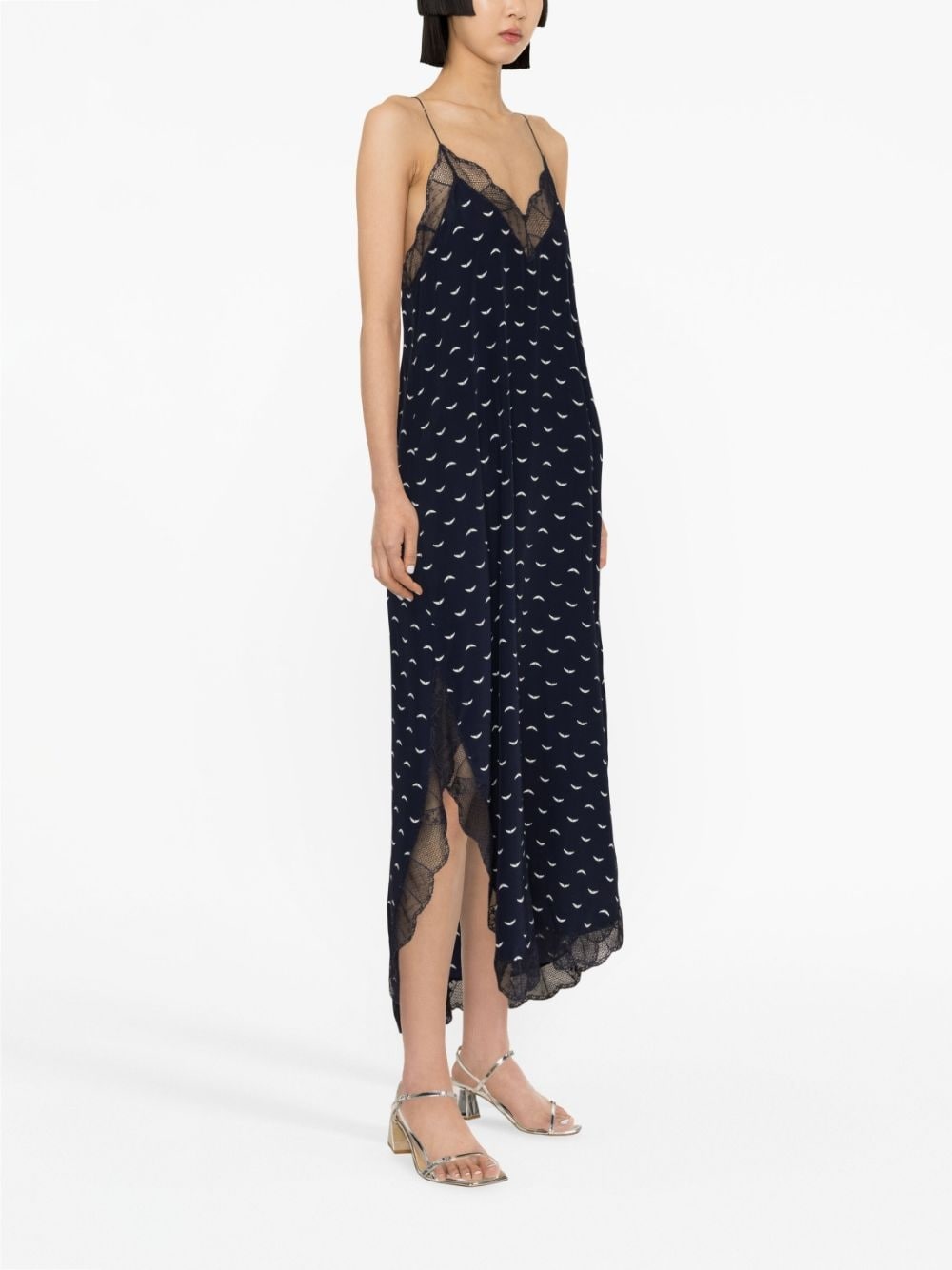 lace-trim silk midi dress - 3