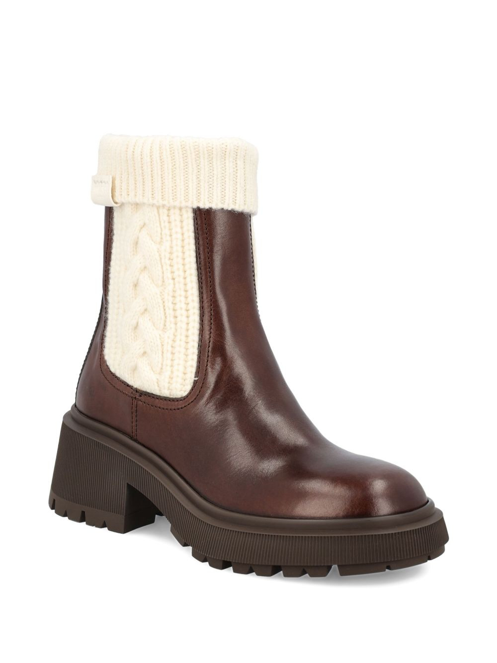 knit-trim leather boots - 2