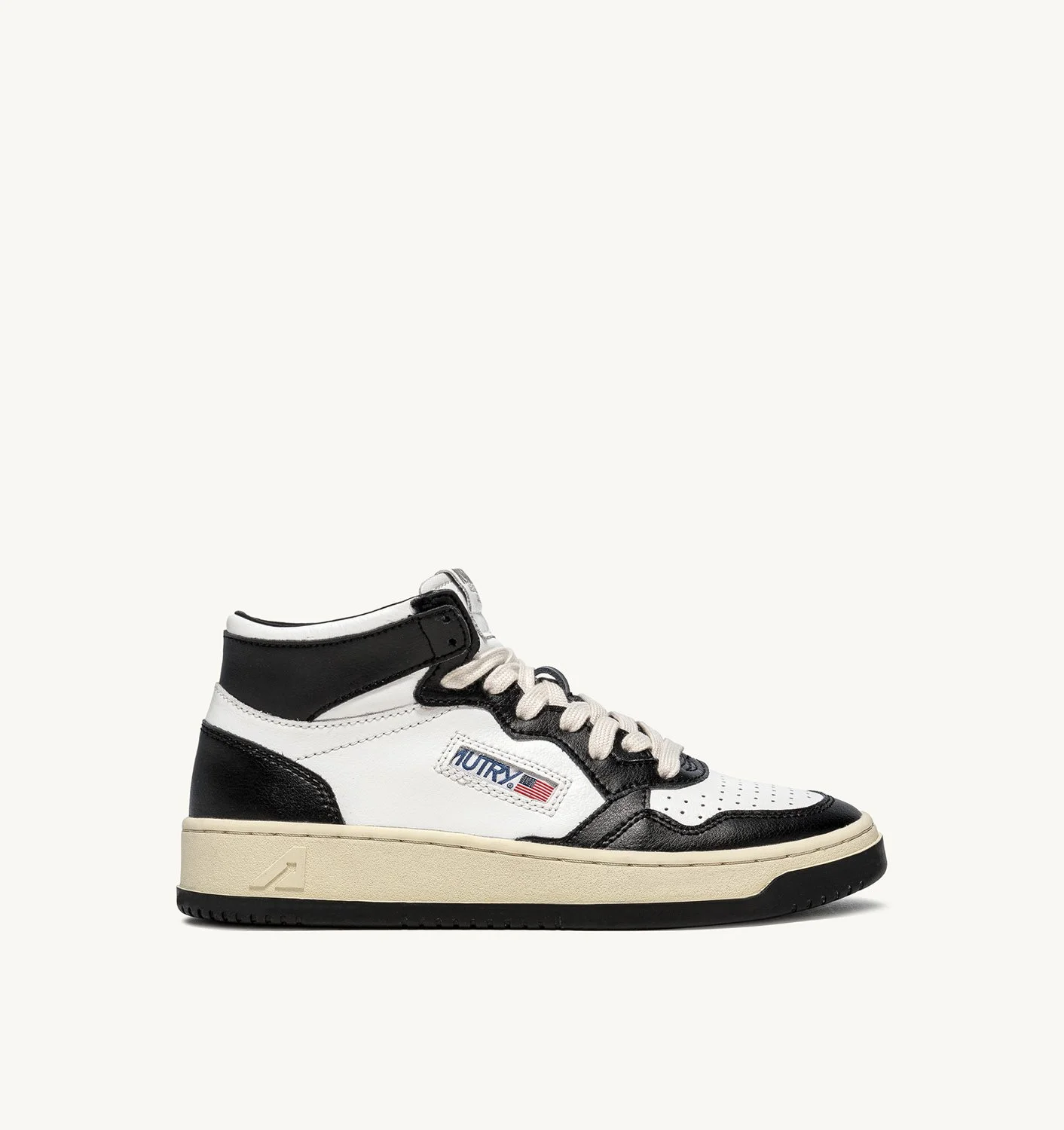 MEDALIST MID BICOLOR SNEAKERS IN WHITE AND BLACK LEATHER - 1