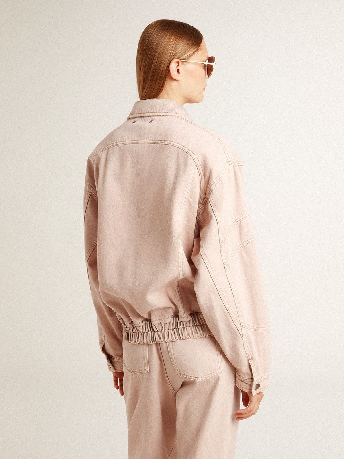 Women's pink dyed denim bomber jacket - 4