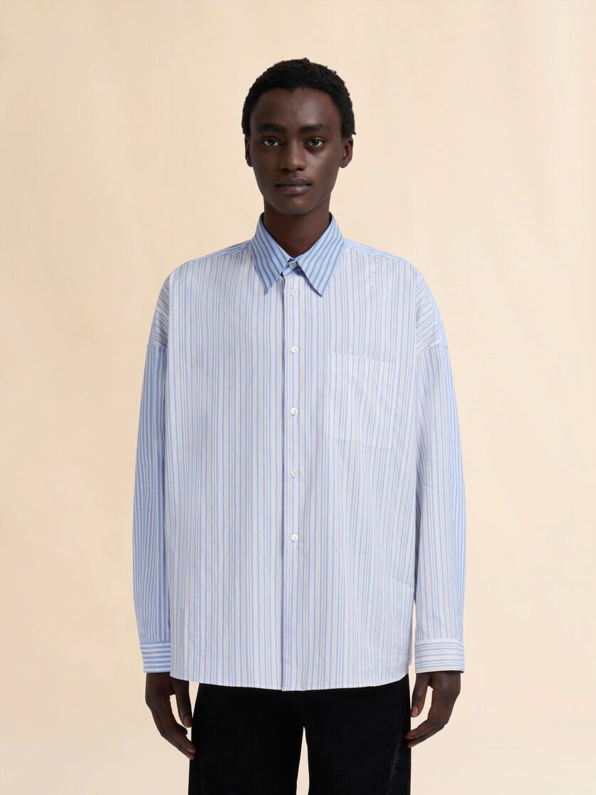 LIGHT BLUE ORGANIC POPLIN SHIRT WITH MIXED STRIPES - 2