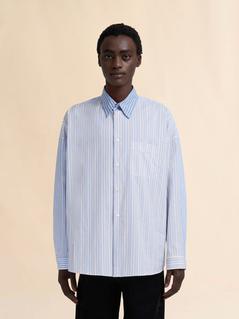 Marni LIGHT BLUE ORGANIC POPLIN SHIRT WITH MIXED STRIPES outlook