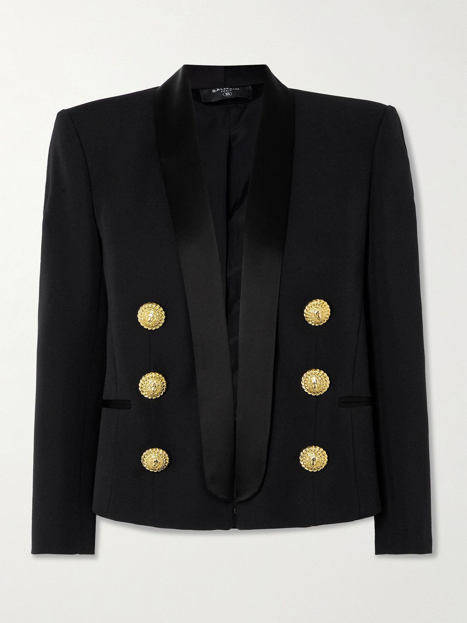 Embellished satin-trimmed grain de poudre wool jacket Black - 1