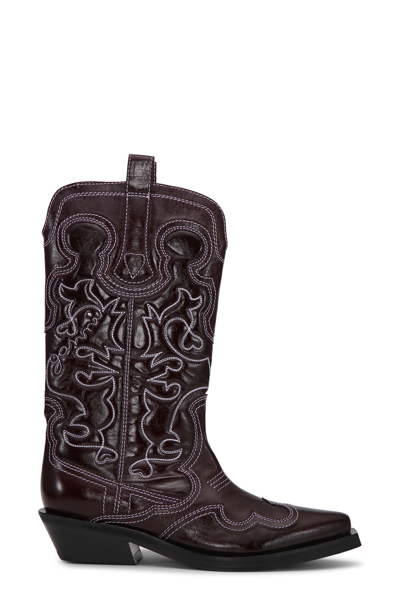 BURGUNDY MID SHAFT EMBROIDERED WESTERN BOOTS - 1