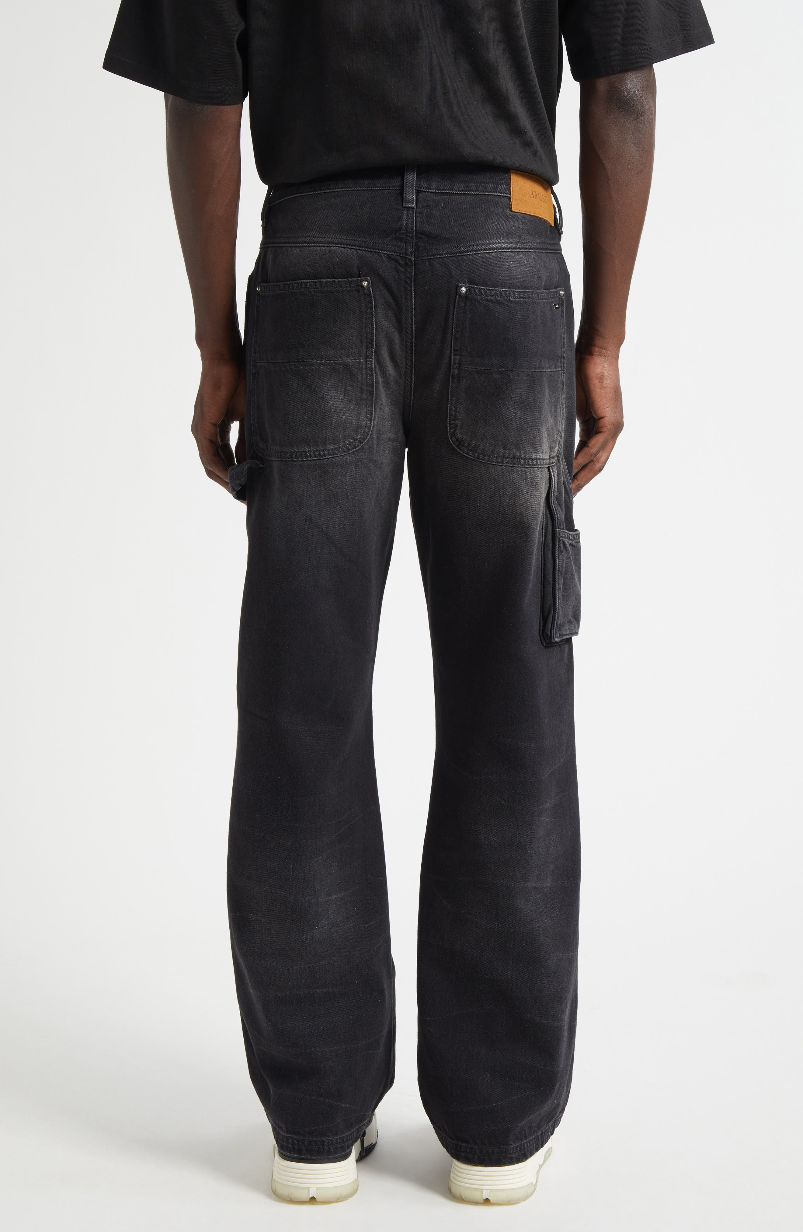 AMIRI MA Quad Suede Panel Carpenter Jeans in Faded Black at Nordstrom - 3