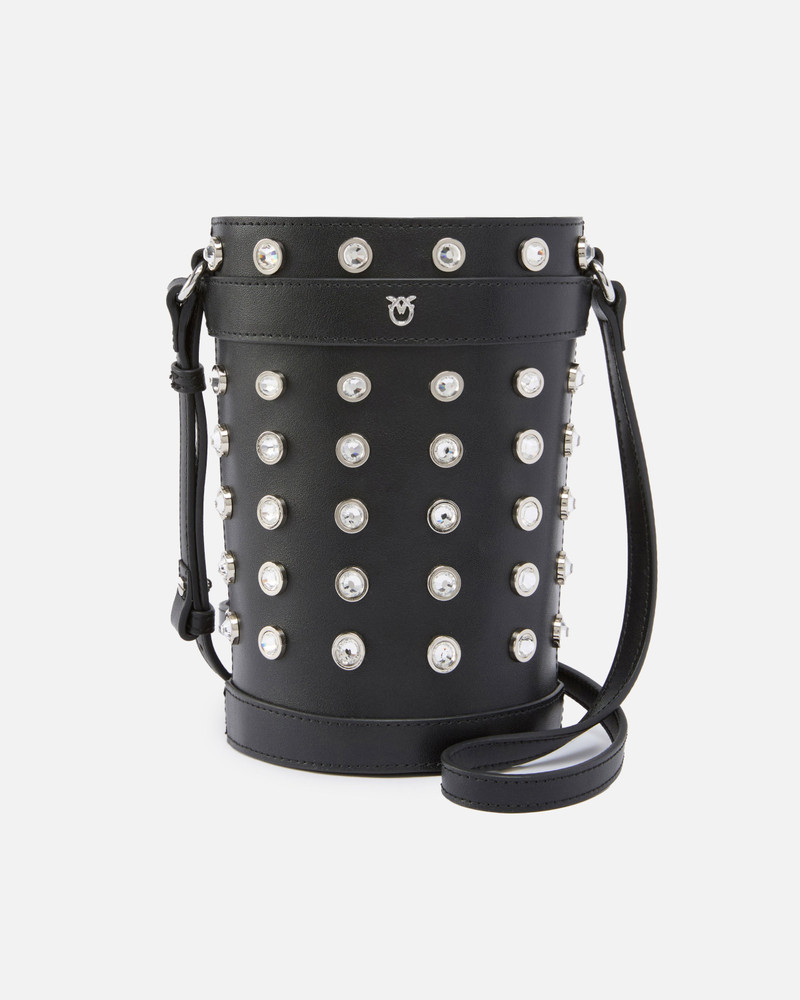 SMALL LEATHER BUCKET BAG WITH RHINESTONES 1