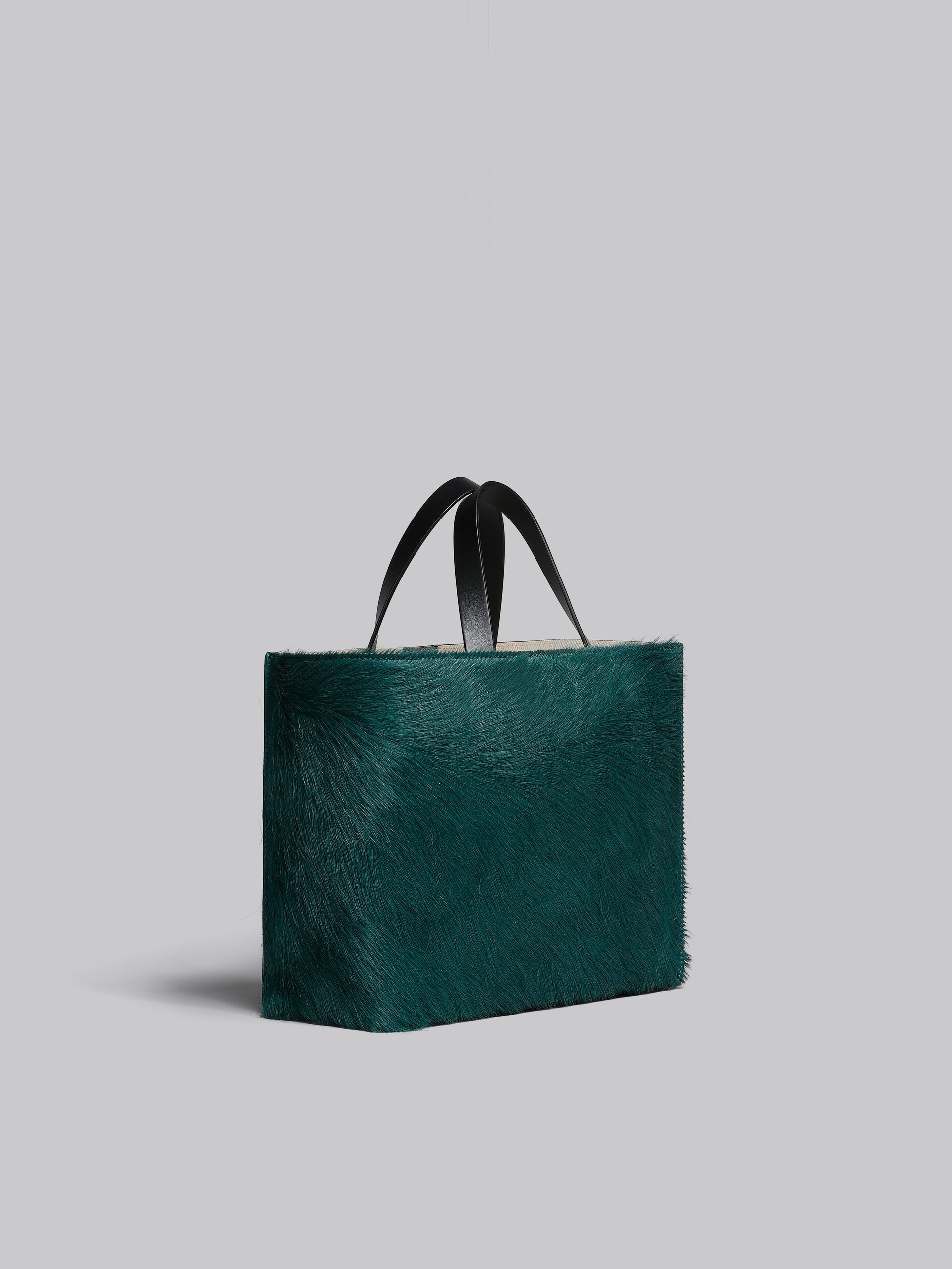 MUSEO SOFT BAG E/W IN DARK GREEN GREY AND BLACK LONG-HAIR CALFSKIN - 6
