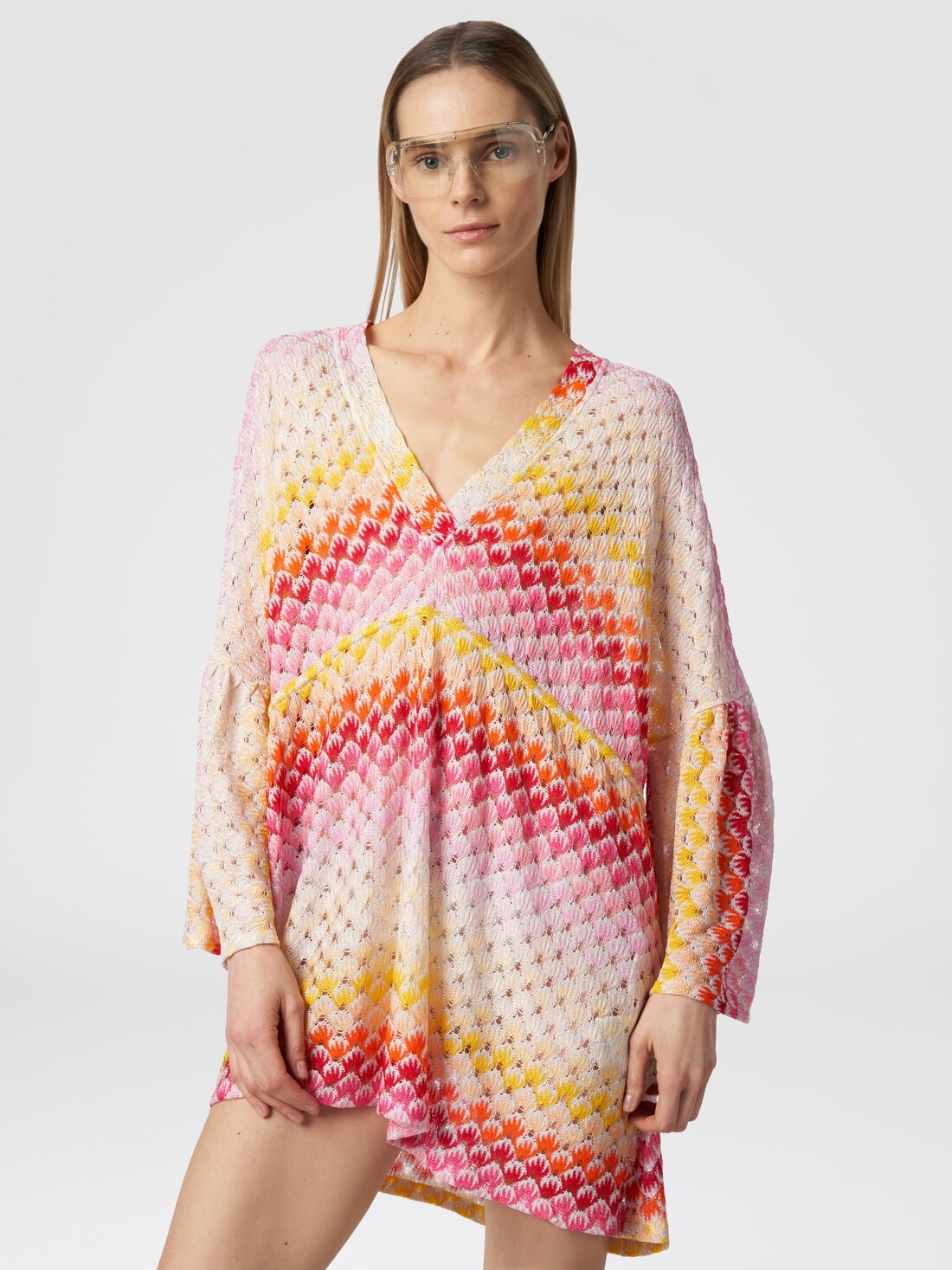 Short lace-effect cover up kaftan with lurex - 4