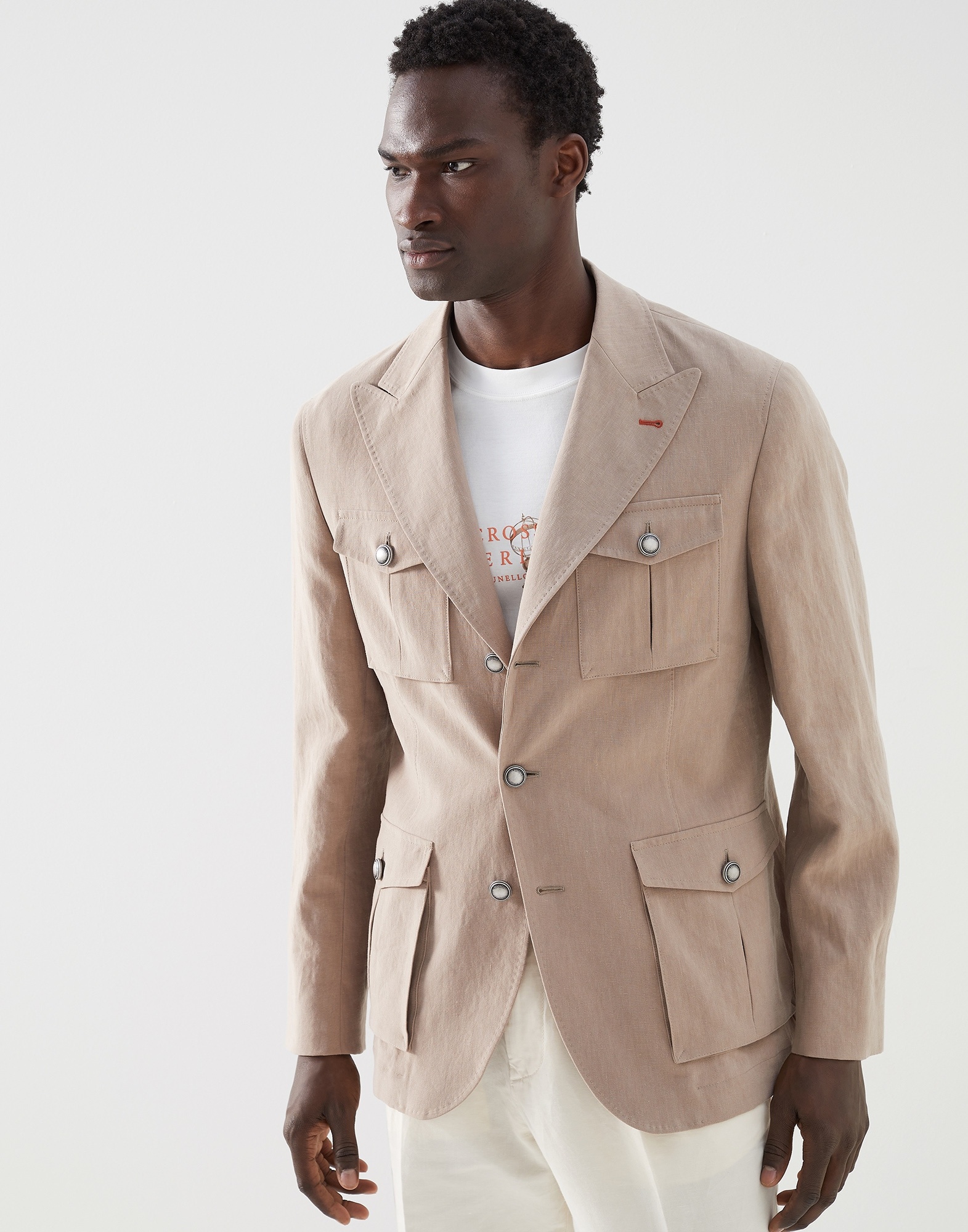 Brunello Cucinelli Twisted linen safari jacket with metal buttons 