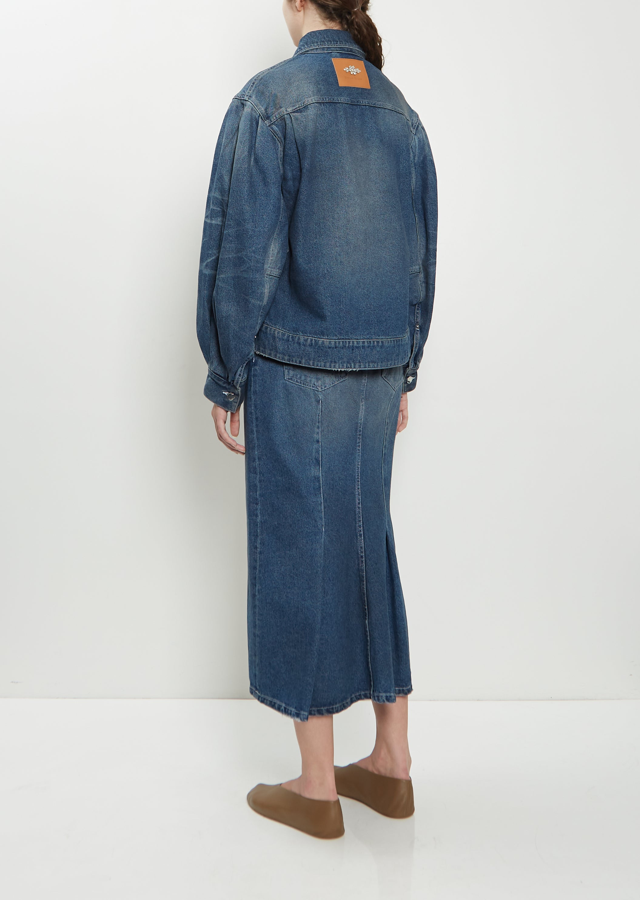 Embellished Belt Detail Sculpted Denim Jacket - 3