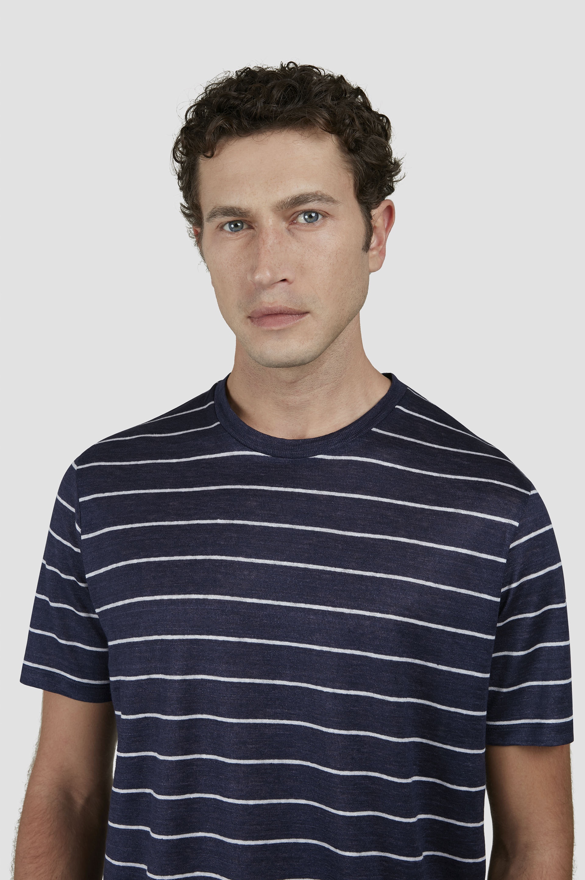 LINEN JERSEY T-SHIRT WITH STRIPED PATTERN - 4