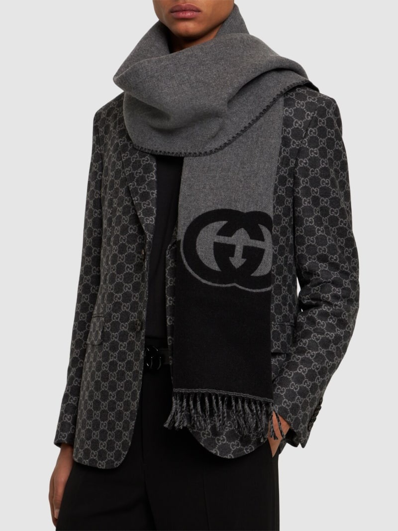 Interlocking GG wool & cashmere scarf - 2