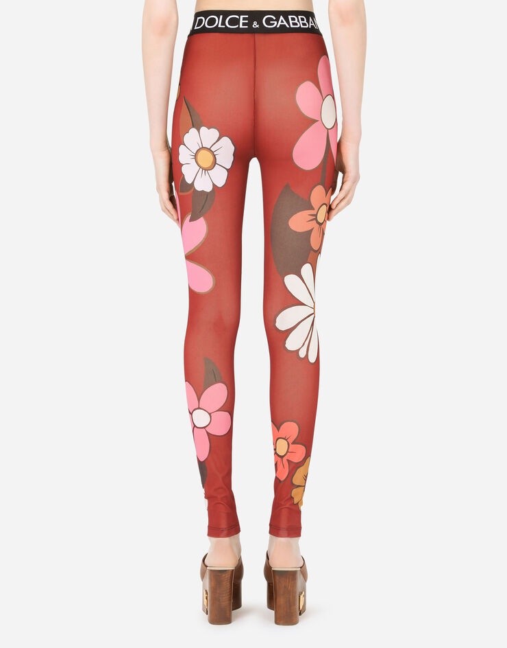 Floral-print marquisette leggings with branded elastic - 2