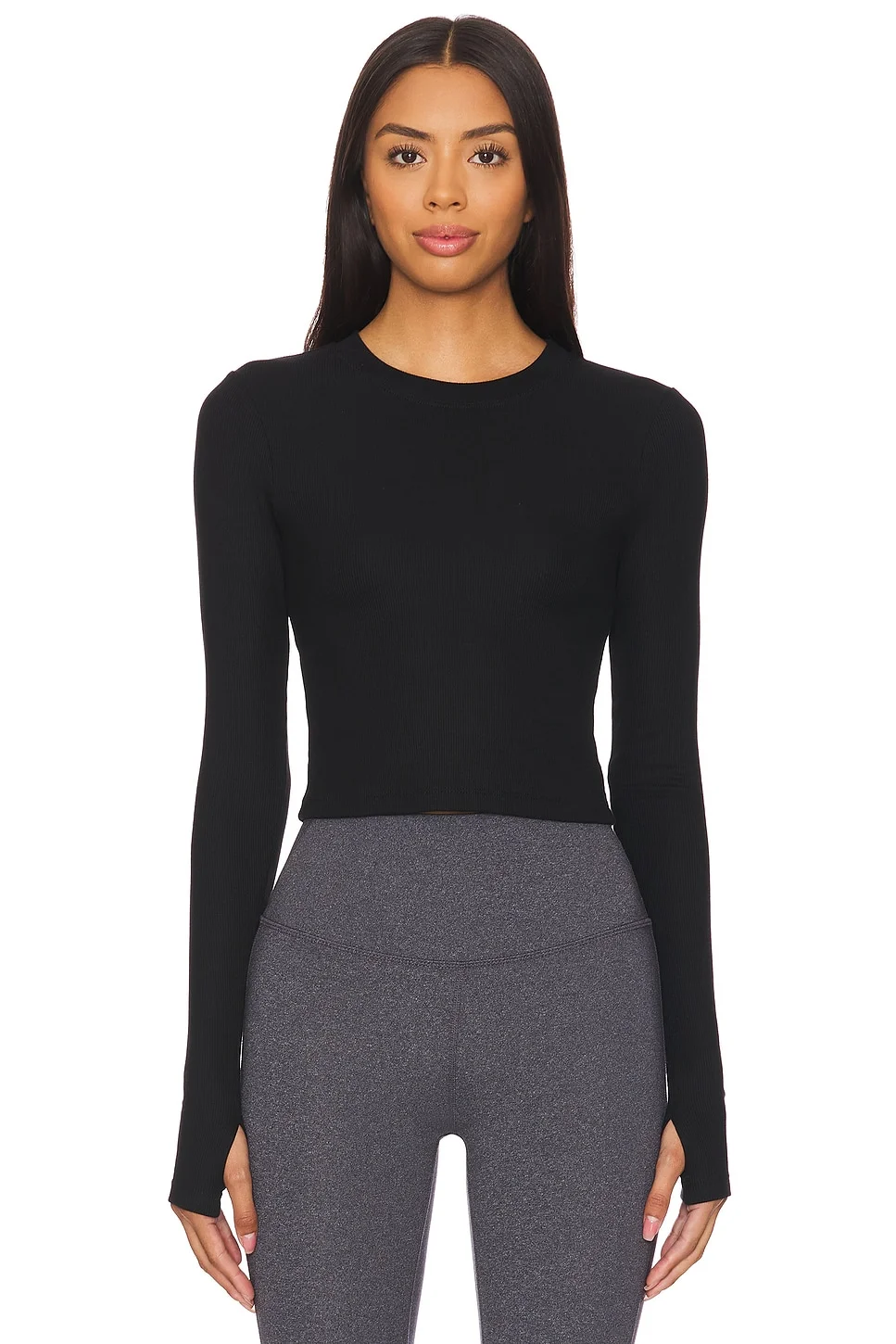 Louise Rib Long Sleeve Crop Top - 1