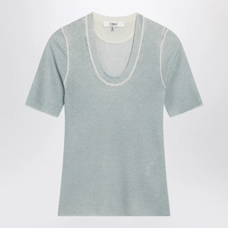 Chloé Blue-Grey Wool-Blend Knit Top Women - 1