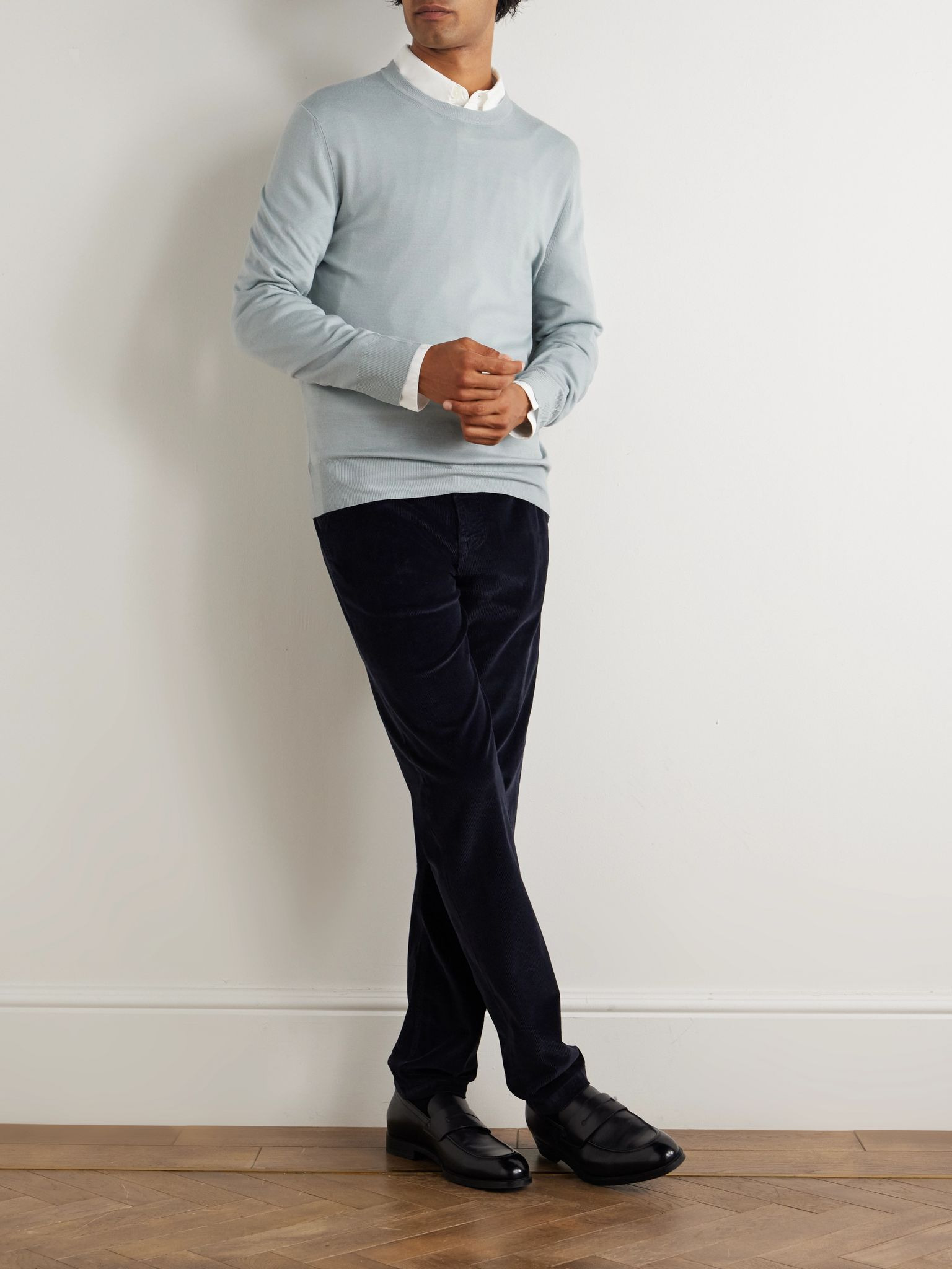 Tapered Garment-Dyed Stretch Cotton and Modal-Blend Corduroy Trousers Navy - 2
