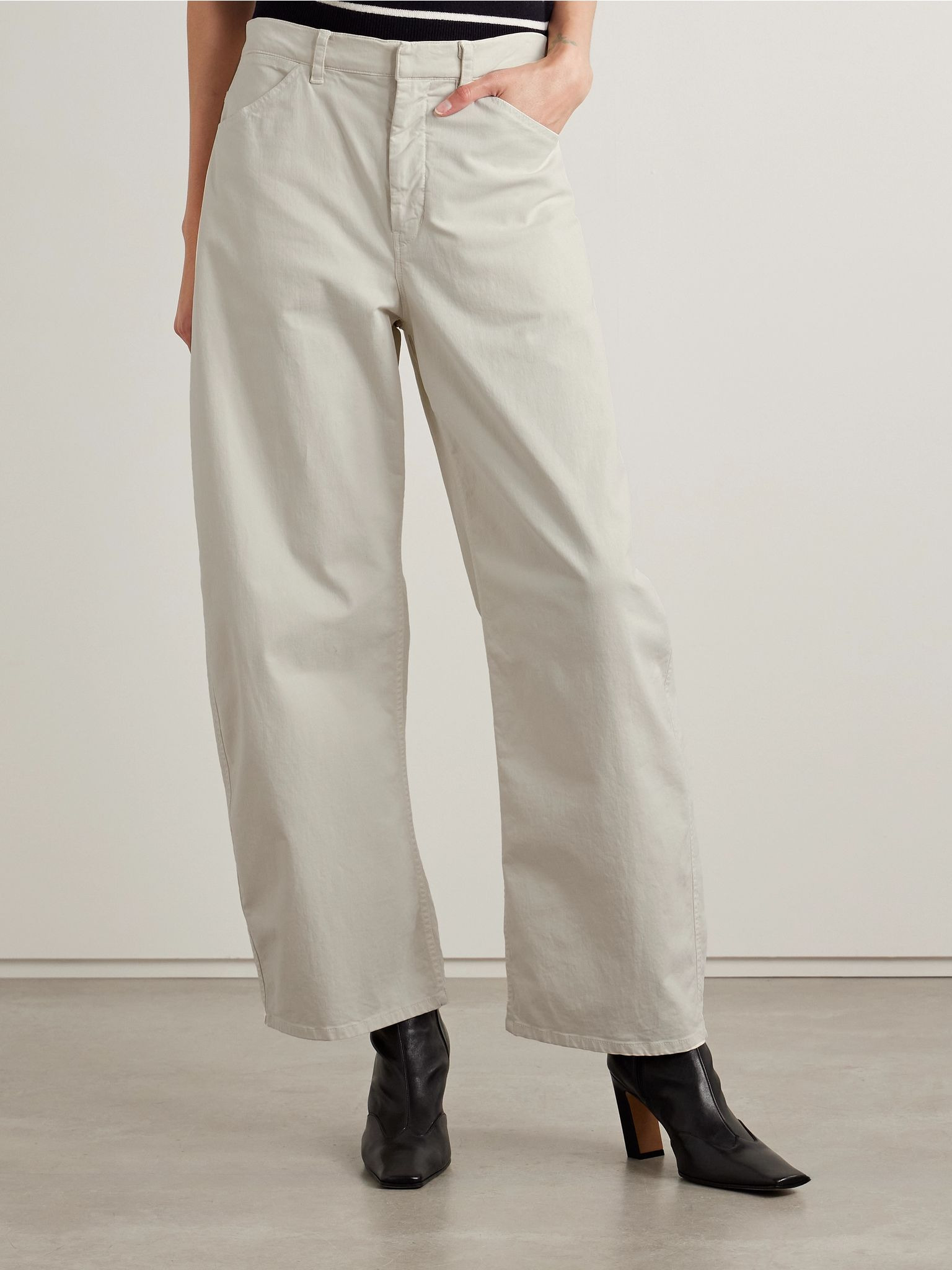 Tribeca brushed cotton-blend twill barrel-leg pants Ivory - 3