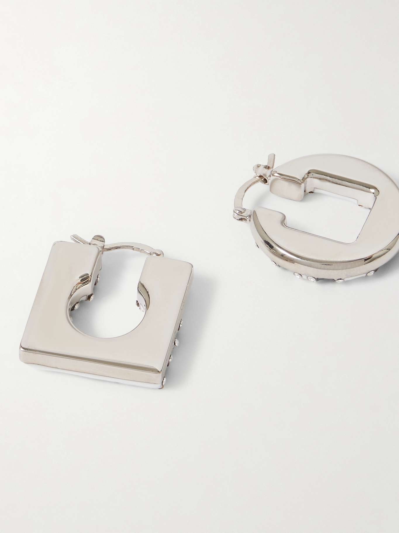 Rond Carré silver-tone, enamel and crystal hoop earrings White - 3