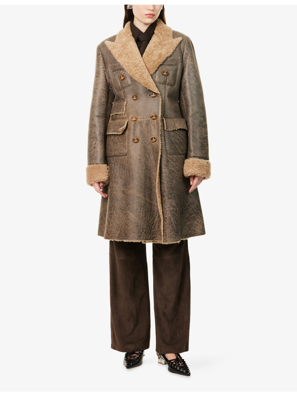 Double-Breasted Shearling Coat - 3